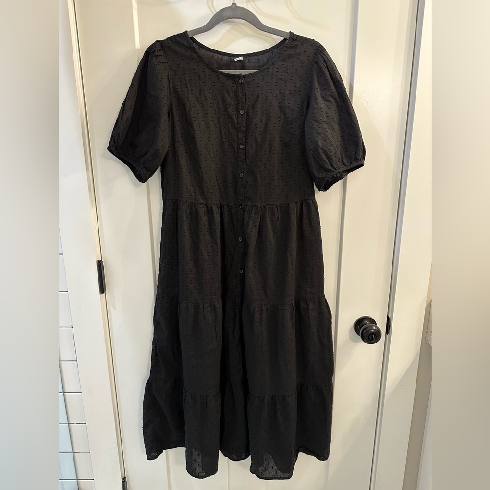 Button Up Black Midi Dress